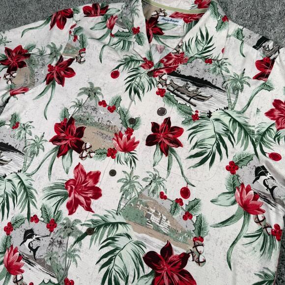 Tommy Bahama Hawaiian Camp Shirt Floral Holiday Christmas Red Poinsettia XL - Picture 1 of 8